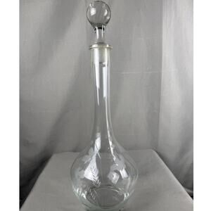 Vintage Romanian Crystal Glass Decanter Frosted Etched Floral With Glass Topper